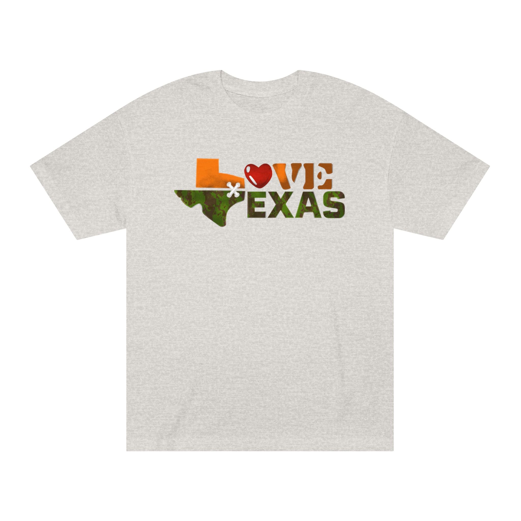 Love Texas Camo Heart Tee — Orange Camo State Silhouette